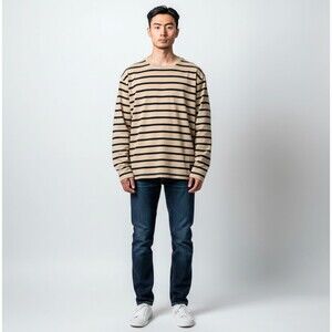 Scotch & Soda Striped Long Sleeve Crewneck Top Men’s XL Linen Blend Beige Black